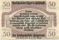 Helgoland - Spar- und Leihkasse - 15.3.1919 - 50 Pfennig