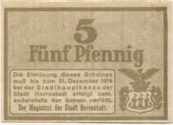 Herrnstadt (heute: PL-Wasosz) - Stadt - - 31.12.1919 - 5 Pfennig