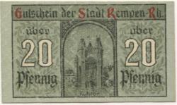 Kempen - Stadt - 9.3.1920 - 20 Pfennig