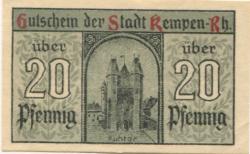 Kempen - Stadt - 9.3.1920 - 20 Pfennig