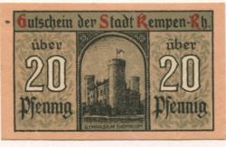Kempen - Stadt - 9.3.1920 - 20 Pfennig