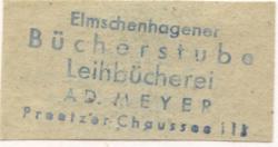 Kiel-Elmschenhagen - Elmschenhagener Bücherstube, Leihbücherei A. D. Meyer, Preetzer Chaussee 111 - 1.6.1947 - 5 Pfennig