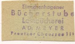 Kiel-Elmschenhagen - Elmschenhagener Bücherstube, Leihbücherei A. D. Meyer, Preetzer Chaussee 111 - 1.6.1947 - 20 Pfennig 