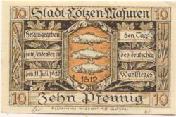 Lötzen (heute: PL-Gizycko) - Stadt - 1.11.1920 - 10 Pfennig