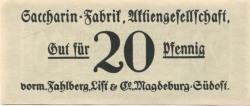 Magdeburg - Saccharin-Fabrik AG, vormals Fahlberg, List & Co, Magdeburg-Südost - -- - 20 Pfennig 