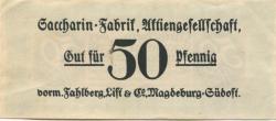 Magdeburg - Saccharin-Fabrik AG, vormals Fahlberg, List & Co, Magdeburg-Südost - -- - 50 Pfennig 