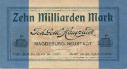 Magdeburg-Neustadt- Hauswaldt, Johann Gottlieb, Schokoladefabrik, Lübecker Str. 13 - -- - 10 Milliarden Mark 