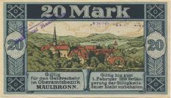 Maulbronn - Amtskörperschaft - 31.12.1918 - 1.2.1919 - 20 Mark