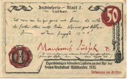 Mühlhausen - Stadt - 1.4.1921 - 31.10.1921 - 50 Pfennig