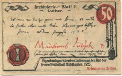Mühlhausen - Stadt - 1.4.1921 - 31.10.1921 - 50 Pfennig