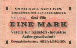 Ober-Leschen (heute: PL-Leszno Górne) - Verein für Zellstoff-Industrie AG, Zweigniederlassung Ober-Leschen - - 1.4.1920 - 1 Mark