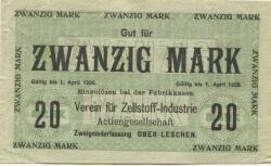 Ober-Leschen (heute: PL-Leszno Górne) - Verein für Zellstoff-Industrie AG, Zweigniederlassung Ober-Leschen - - 1.4.1920 - 20 Mark