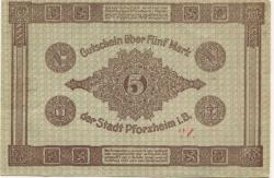 Pforzheim - Stadt - - 1.2.1919 - 5 Mark
