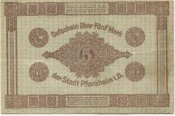 Pforzheim - Stadt - - 1.2.1919 - 5 Mark