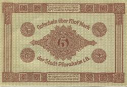 Pforzheim - Stadt - - 1.2.1919 - 5 Mark