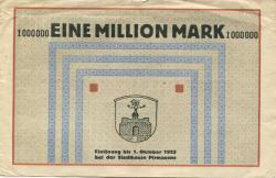 Pirmasens - Stadt - 2.8.1923 - 1.10.1923 - 1 Million Mark