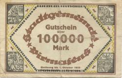 Pirmasens - Stadt - 13.8.1923 - 1.10.1923 - 100000 Mark