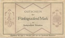 Pirmasens - Stadt - 15.8.1923 - 1.10.1923 - 50000 Mark