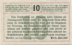 Querfurt - Jaeckel, Richard, Kunst- und Verlagsanstalt - 1920 - 10 Pfennig 