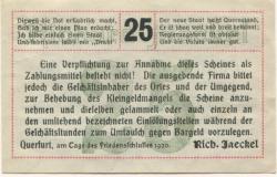 Querfurt - Jaeckel, Richard, Kunst- und Verlagsanstalt - 1920 - 25 Pfennig