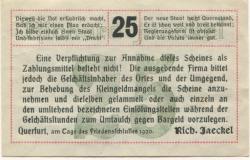 Querfurt - Jaeckel, Richard, Kunst- und Verlagsanstalt - 1920 - 25 Pfennig 