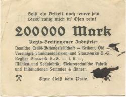 Regis-Breitingen - Stadt-Girokasse - 16.8.1923 - 200000 Mark