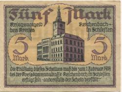 Reichenbach (heute: PL-Dzierzoniów) - Kreis - 1.2.1919 - 5 Mark