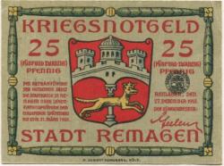 Remagen - Stadt - 27.12.1918 - 31.3.1920 - 25 Pfennig
