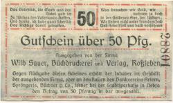 Roßleben - Sauer, Wilhelm, Buchdruckerei und Verlag - 1.12.1919 - 50 Pfennig