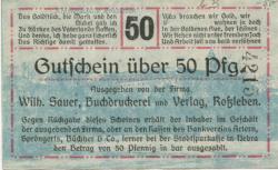 Roßleben - Sauer, Wilhelm, Buchdruckerei und Verlag - 1.12.1919 - 50 Pfennig