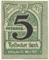 Rostock - Rostocker Bank - 5.2.1920 - 31.3.1921 - 5 Pfennig