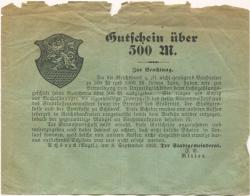 Schöneck - Stadtrat und Stadthaupt-, Spar- und Girokasse - 8.9.1922 - 500 Mark 