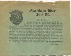 Schöneck - Stadtrat und Stadthaupt-, Spar- und Girokasse - 8.9.1922 - 500 Mark