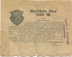 Schöneck - Stadtrat und Stadthaupt-, Spar- und Girokasse - 8.9.1922 - 1000 Mark