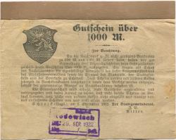 Schöneck - Stadtrat und Stadthaupt-, Spar- und Girokasse - 8.9.1922 - 1000 Mark