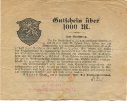 Schöneck - Stadtrat und Stadthaupt-, Spar- und Girokasse - 8.9.1922 - 1000 Mark