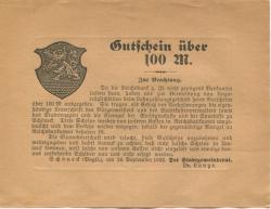 Schöneck - Stadtrat und Stadthaupt-, Spar- und Girokasse - 26.9.1922 - 100 Mark