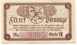 Sorau (heute: PL-Zary) - Stadt - 1918 - 31.12.1920 - 5 Pfennig