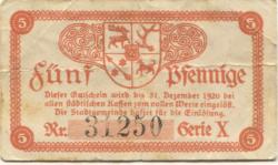 Sorau (heute: PL-Zary) - Stadt - 1918 - 31.12.1920 - 5 Pfennig