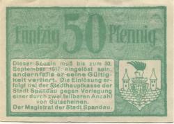 Spandau (heute: Berlin) - Stadt - - 30.9.1917 - 50 Pfennig