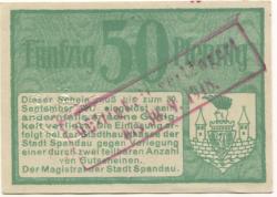 Spandau (heute: Berlin) - Stadt - - 30.9.1918 - 50 Pfennig