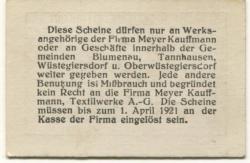 Tannhausen und Wüstegiersdorf (heute: PL-Jedlina-Zdroj und Gluszyca) - Meyer Kauffmann, Textilwerke AG - 1.7.1920 - 1.4.19221 - 5 Pfennig 