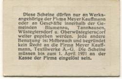 Tannhausen und Wüstegiersdorf (heute: PL-Jedlina-Zdroj und Gluszyca) - Meyer Kauffmann, Textilwerke AG - 1.7.1920 - 1.4.1921 - 5 Pfennig 