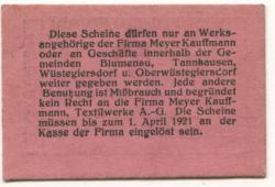 Tannhausen und Wüstegiersdorf (heute: PL-Jedlina-Zdroj und Gluszyca) - Meyer Kauffmann, Textilwerke AG - 1.7.1920 - 1.4.19221 - 20 Pfennig 