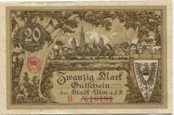Ulm - Stadt - 22.10.1918 - 1.2.1919 - 20 Mark 