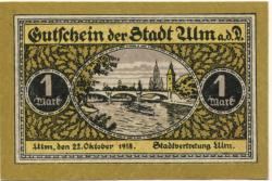 Ulm - Stadt - 22.10.1918 - 1.11.1920 - 1 Mark 