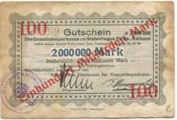 Weferlingen (heute: Oebisfelde) - Gemeindesparkasse - 5.11.1923 - 31.12.1923 - 100 Milliarden Mark 