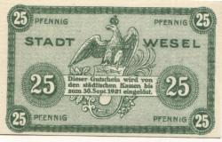 Wesel - Stadt - 1918 - 30.9.1921 - 25 Pfennig