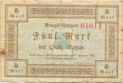 Wetzlar - Stadt - 1.11.1918 - 1.2.1919 - 5 Mark