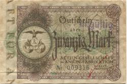 Wolfen (heute: Bitterfeld) (und Berlin-Treptow) - AG für Anilin-Fabrikation - 18.11.1918 - 31.1.1919 - 20 Mark